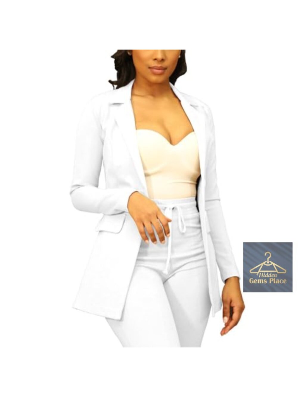Women's Long Blazer Suit Jacket Notch Lapel Single Breasted